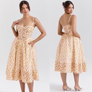 House of CB ‘Kelly’ Royal Rose Print Corset Midi Sundress Size XS D-DD‎ Plus cup